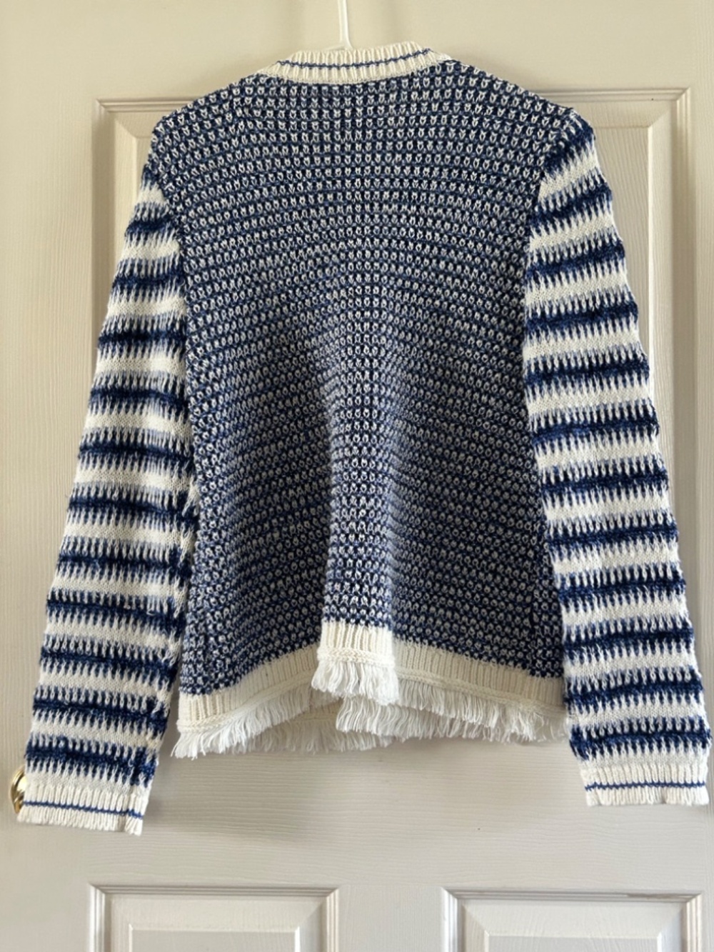 Talbot’s Navy and Ivory Mixed Stitch Cardigan, Size L - Picture 3 of 6